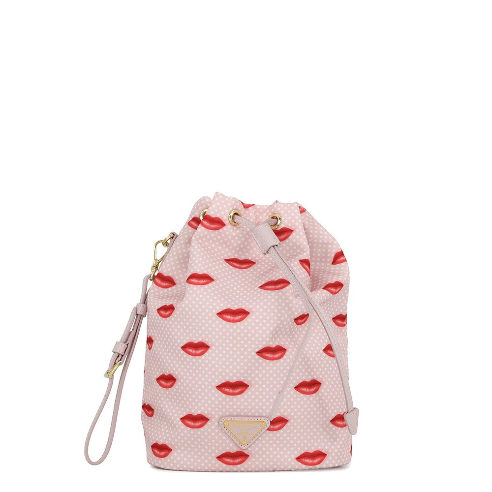 Prada Pouch Clutch Drawstring Lip Motif Accessory Case